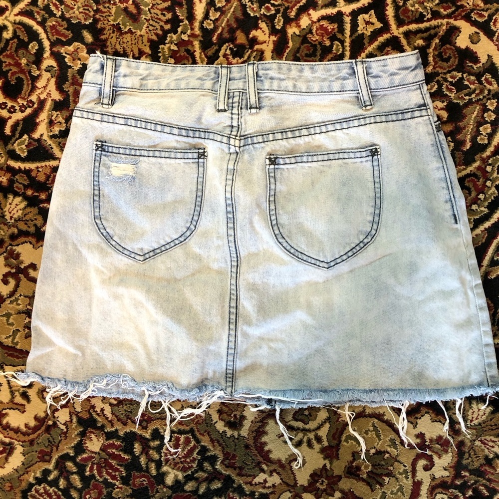Faded Blue jean Skirt frayed hem 12